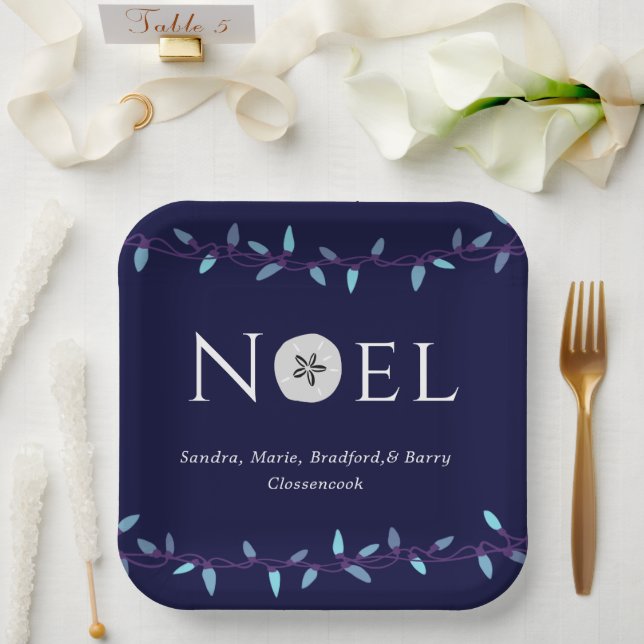  Noel Navy Blue Sand Dollar Nautical Christmas   Paper Plates (Wedding)