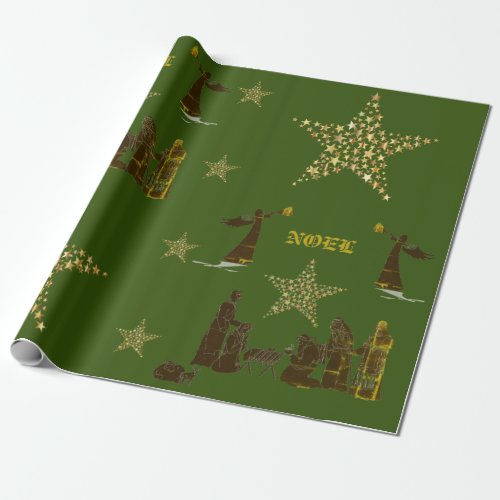Noel Navy Green Holiday Wrapping Paper