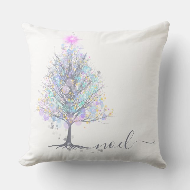 Noel pastel lights christmas tree throw pillow (Front)