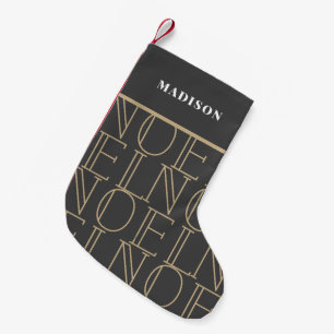 NOEL Pattern Dark Gray & Gold Holiday Small Christmas Stocking