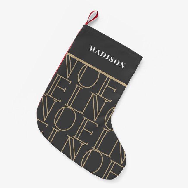 NOEL Pattern Dark Gray & Gold Holiday Small Christmas Stocking (Front (Hanging))