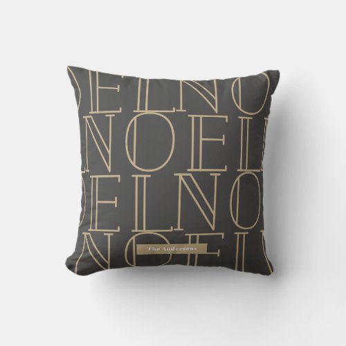 NOEL Pattern Dark Gray  Gold Throw Pillow