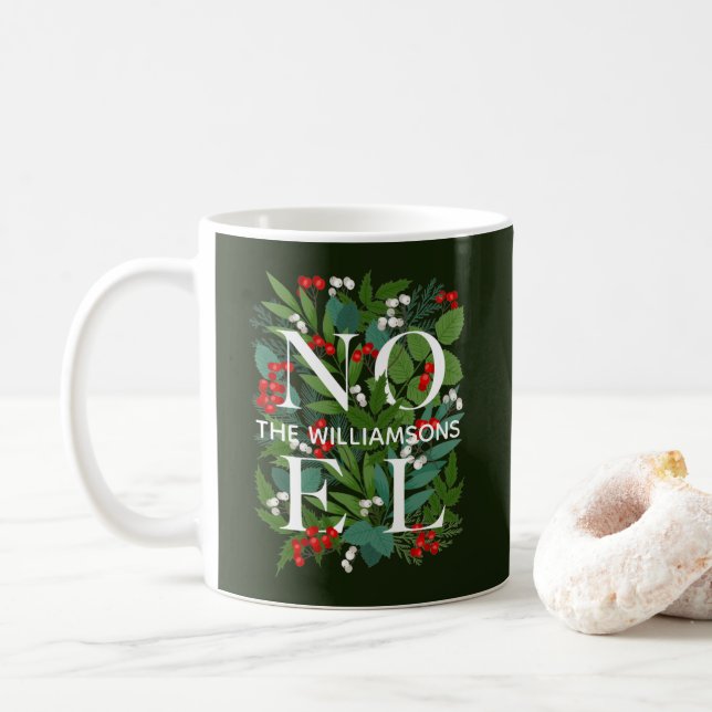 NOEL Personalized Family Name Christmas Coffee Mug (With Donut)