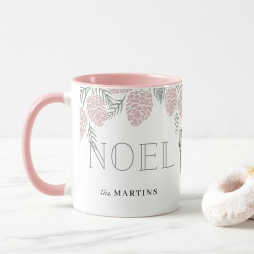 NOEL Pink Pine Cone White Christmas Photo Mug