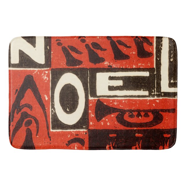 Noel Red Block Print Bathroom Mat (Front)