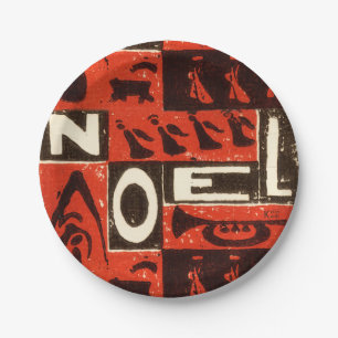 Noel Red Block Print Paper Plates