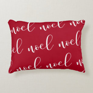 Noel Red Christmas Script Decorative Pillow
