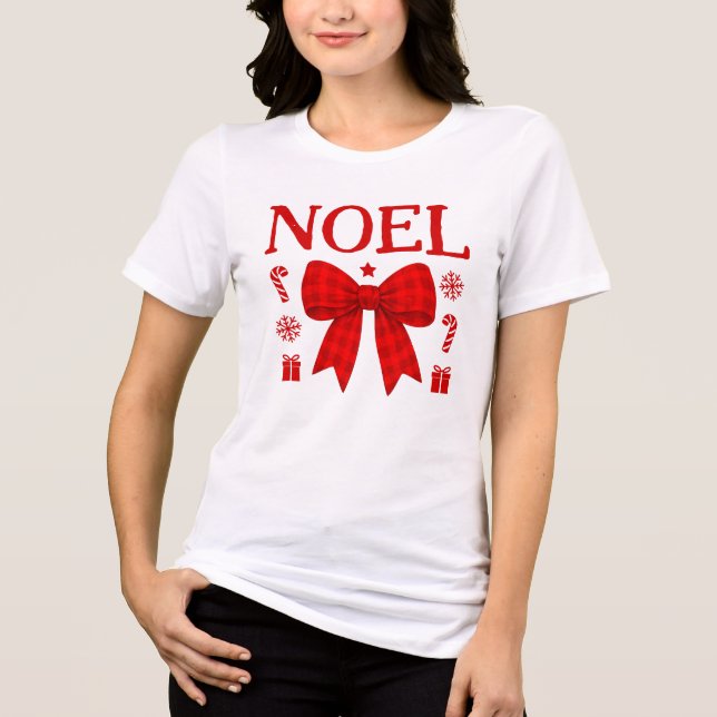  Noel Red Gingham Bow Christmas Shirt (Front)