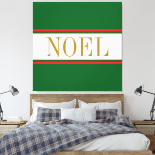 NOEL Red White Forest Green Christmas Stripes Canvas Print