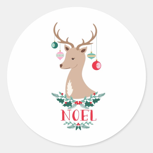 Noel Reindeer Classic Round Sticker (Front)