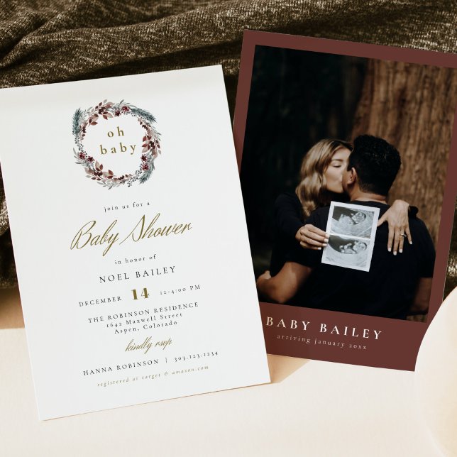 NOEL Rustic Christmas Pine Winter Baby Shower Invitation (Creator Uploaded)