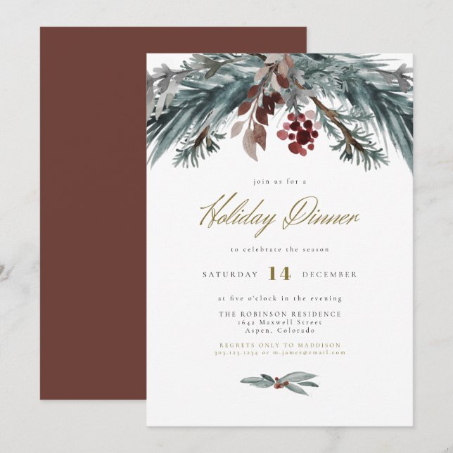 NOEL Rustic Christmas Pine Winter Holiday Dinner Invitation (Front/Back)
