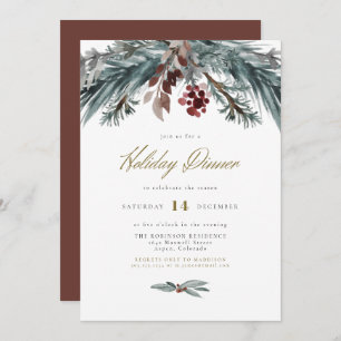NOEL Rustic Christmas Pine Winter Holiday Dinner Invitation