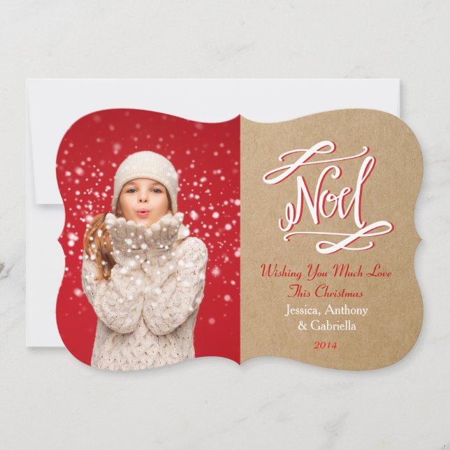 Noel Rustic Vintage Holiday Photo Card (Front)