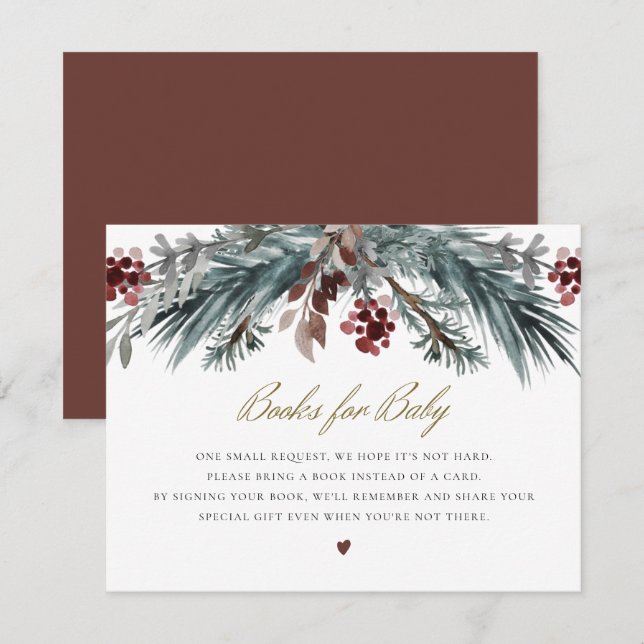 NOEL Rustic Winter Christmas Pine Books for Baby Invitation (Front/Back)