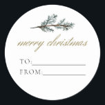 NOEL Rustic Winter Pine To From Christmas Gift Classic Round Sticker<br><div class="desc">This to and from gift sticker features rustic watercolor pine branches and an elegant golden script font. This holiday present sticker is perfect for holiday gifting! Add to your favorite packages to friends,  neighbors,  and loved ones.</div>