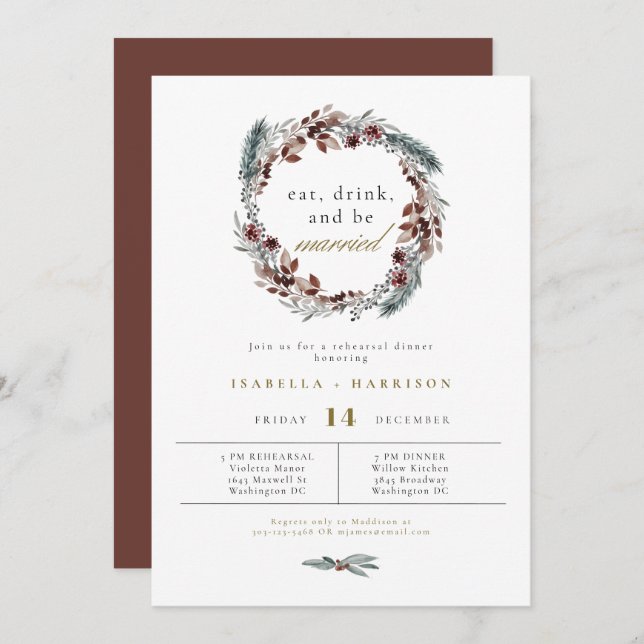 NOEL Rustic Winter Pine Wedding Rehearsal Dinner Invitation (Front/Back)