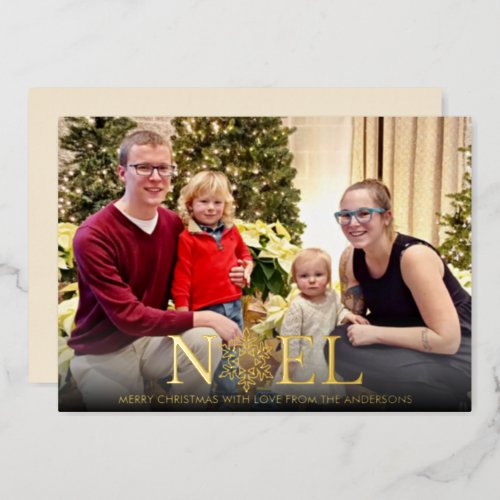 Noel Snowflake Merry Christmas Foil Holiday Card