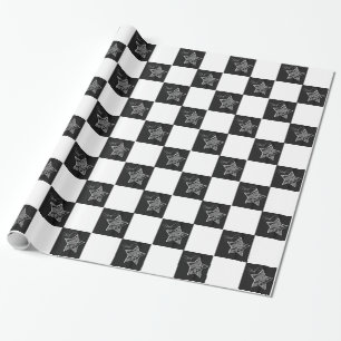 Noel Star Christmas Holiday Checkerboard Design Wrapping Paper