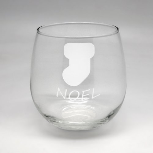 Noel Stocking Clear Stemless Wine Glass