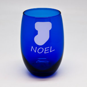 Noel Stocking Cobalt Blue Stemless Wine Glass