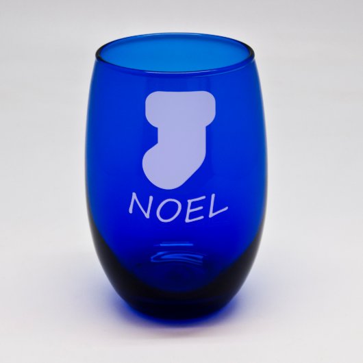 Noel Stocking Cobalt Blue Stemless Wine Glass (Front)