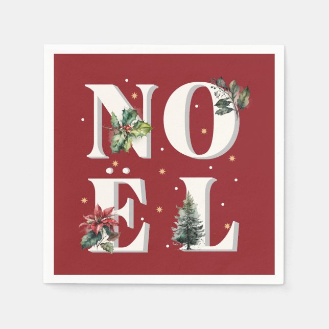 Noël text design with beautiful winter plants napkins (Front)