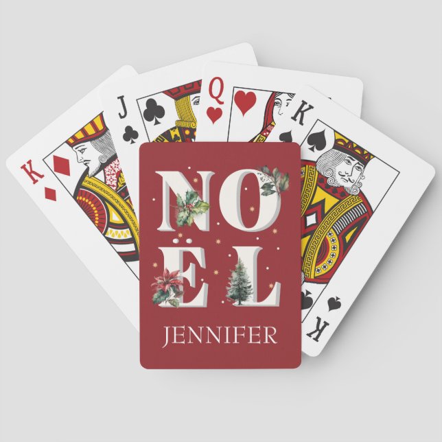 Noël text design with beautiful winter plants  poker cards (Back)