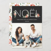 NOEL Typography Poinsettia Floral Christmas Photo Holiday Card (Front/Back)