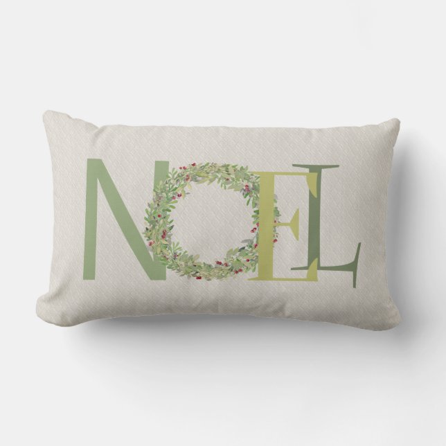 NOEL typography with Christmas wreath Lumbar Pillow (Front)