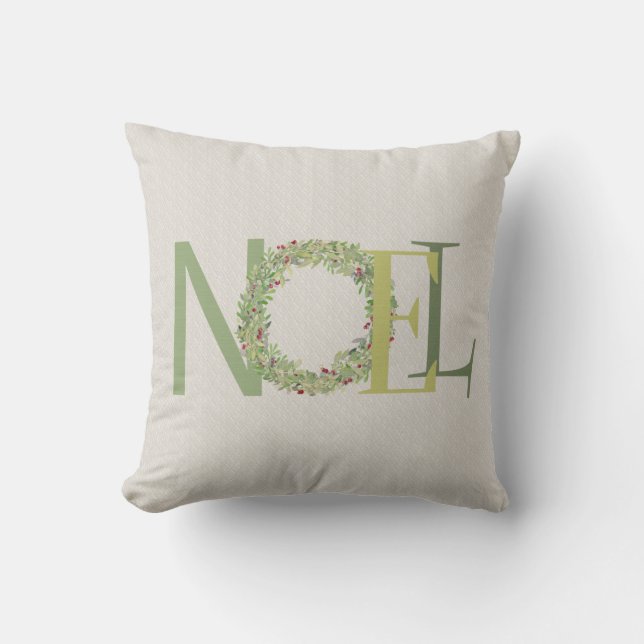 NOEL typography with Christmas wreath Throw Pillow (Front)