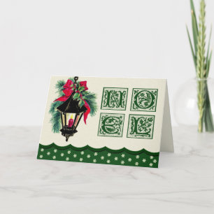 Noel. Vintage Christmas Lantern  Holiday Card
