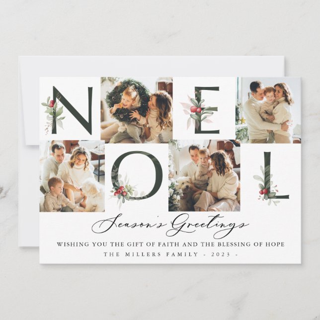 Noel Watercalor Cranberry collage 4 Photo Holiday (Front)