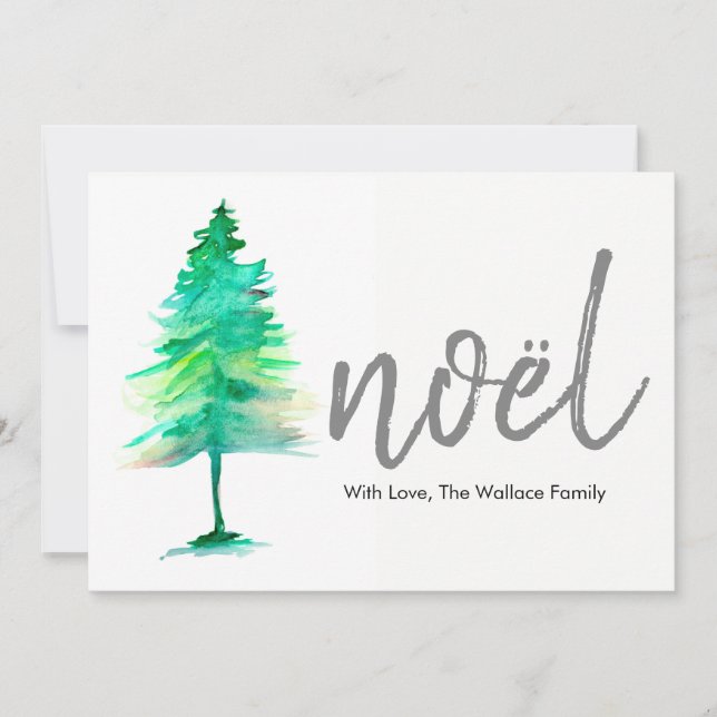 Noël, Watercolour Christmas Tree, Holiday (Front)