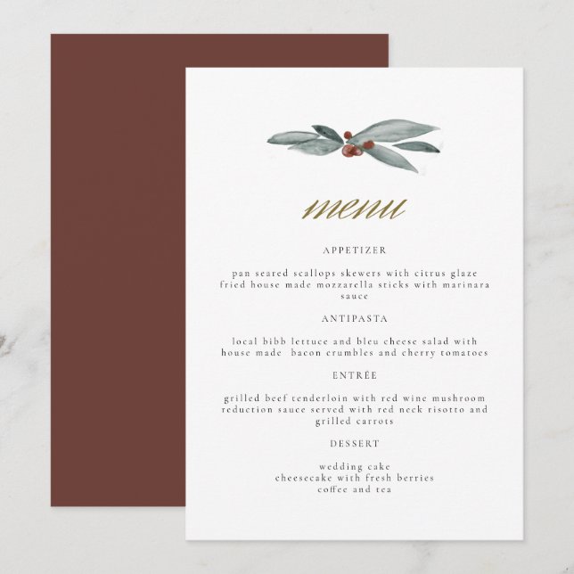 NOEL Winter Berry Christmas Holiday Wedding Menu (Front/Back)