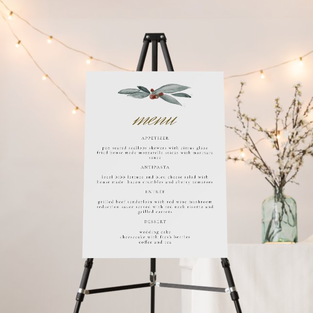 NOEL Winter Berry Christmas Holiday Wedding Menu Foam Board (In Situ (Stand))