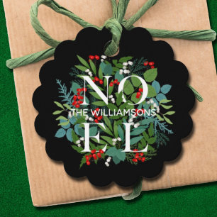 NOEL Winter Greenery Holiday Black Favor Tags