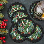 NOEL Winter Greenery Holiday Black Paper Coaster<br><div class="desc">The word NOEL among winter leaves and berries on a black background (or any color),  these paper coasters are elegant for any holiday Christmas occasion. MATCHING items in our store.</div>