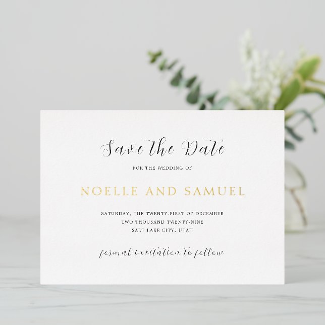 Noelle Elegant Wedding Save the Date Foil Invitation (Standing Front)