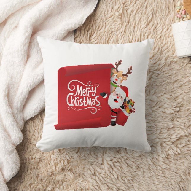 "Noel's Peek Behind the Merry Christmas Paper  Throw Pillow (Blanket)