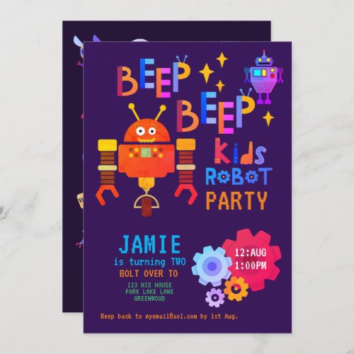 NOEON ROBOT 2nd Birthday Party Boy Girl Funny Invitation