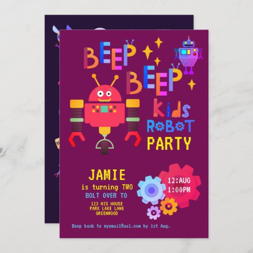 NOEON ROBOT 2nd Birthday Party Boy Girl Funny Invitation