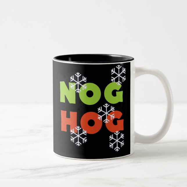 Nog Hog Christmas Holidays Two-Tone Coffee Mug (Right)