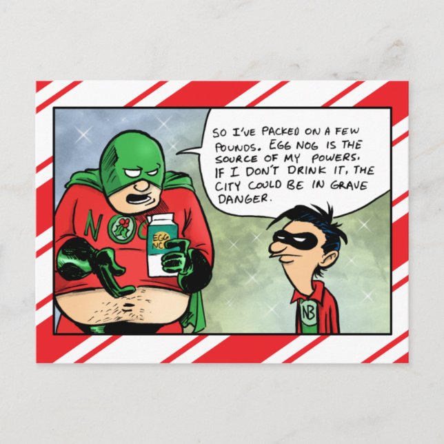 Nog-Man drinking eggnog Christmas Postcard (Front)