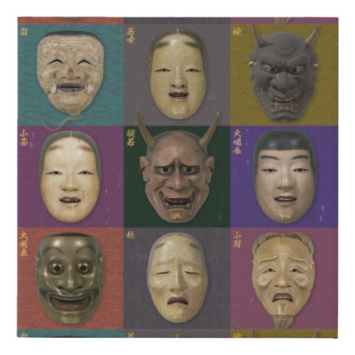 Noh masks colection faux canvas print