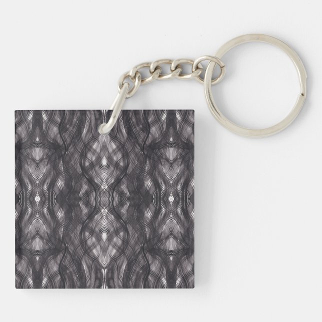 Noir Black Abstract Watercolor Art  Keychain (Back)