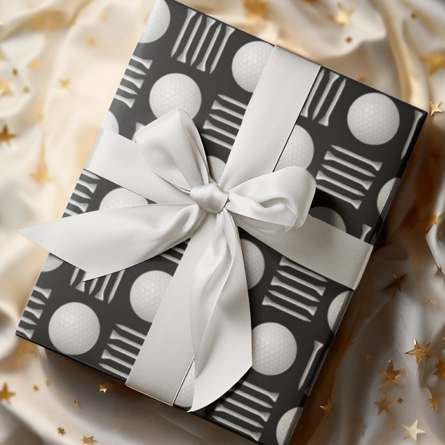 Noir Black Golf Ball and Tee Gift  Wrapping Paper (Creator Uploaded)