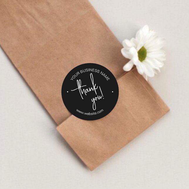 Noir Black Scripted Business Thank You Classic Round Sticker (Creator Uploaded)