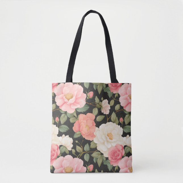 Noir Blossom Charm Soft Vintage Roses Tote Bag (Front)