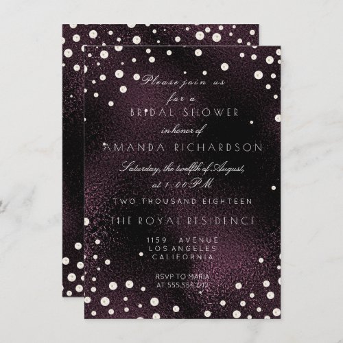 Noir Burgundy Ivory Pearl Bridal Bachelorette Invitation